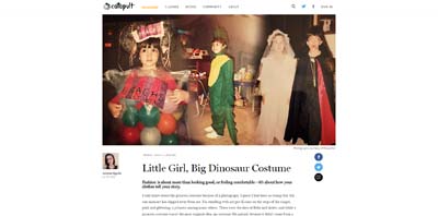 Image of the author as a child wearing various Halloween costumes such as a dinosaur bag of jelly beans and vampire