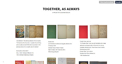 Screenshot of a Tumblr website with iamges of books with handwritten inscriptions inside