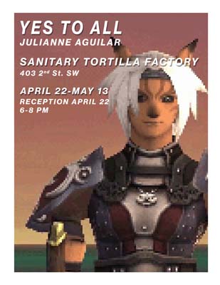 Flyer for an art exhibition by Julianne Aguilar about Final Fantasy XI